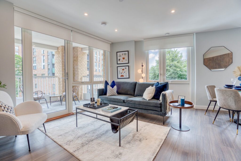 Example of the living room in a typical 2-bedroom apartment with L&Q at Acton Gardens