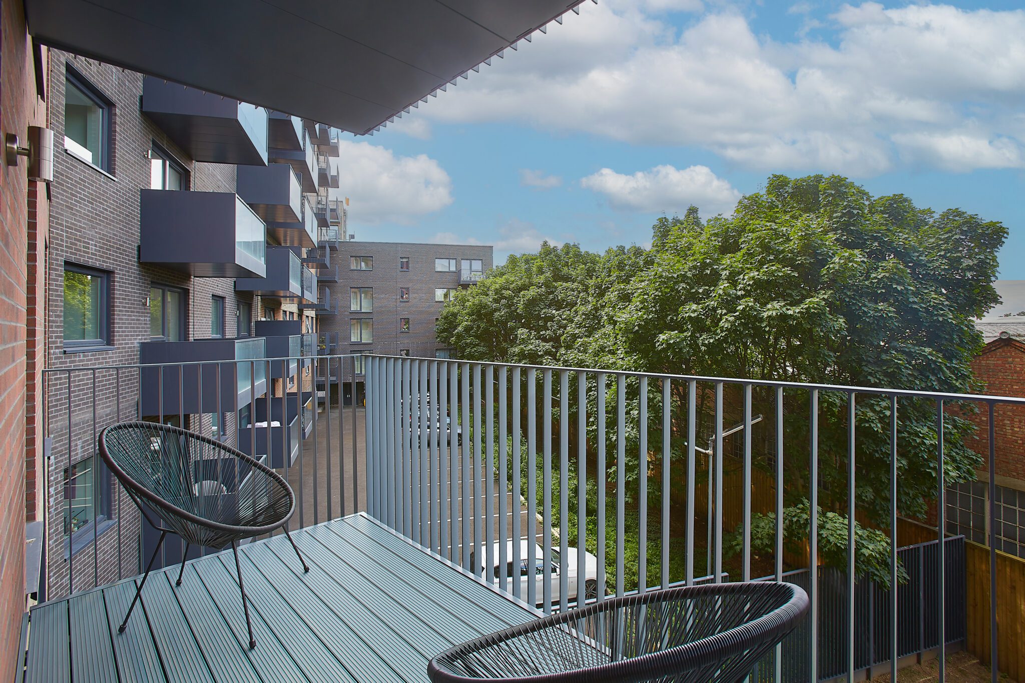 Private balcony to London Living Rent apartment at Hayes Village